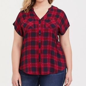 TORRID RED PLAID CHALLIS DOLMAN TOP